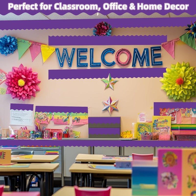 Bermoge 6 Rolls 196.8 Ft Bulletin Board Borders - Purple Classroom Borders for Scalloped Bulletin Board Trim - Teacher Border for School, Classroom, Office, Poster, Home & Party Decorations - Image 2